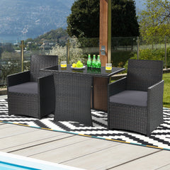 3 Piece Rattan Curved Backrest Dining Set