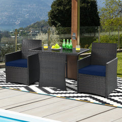 3 Piece Rattan Curved Backrest Dining Set