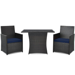 3 Piece Rattan Curved Backrest Dining Set