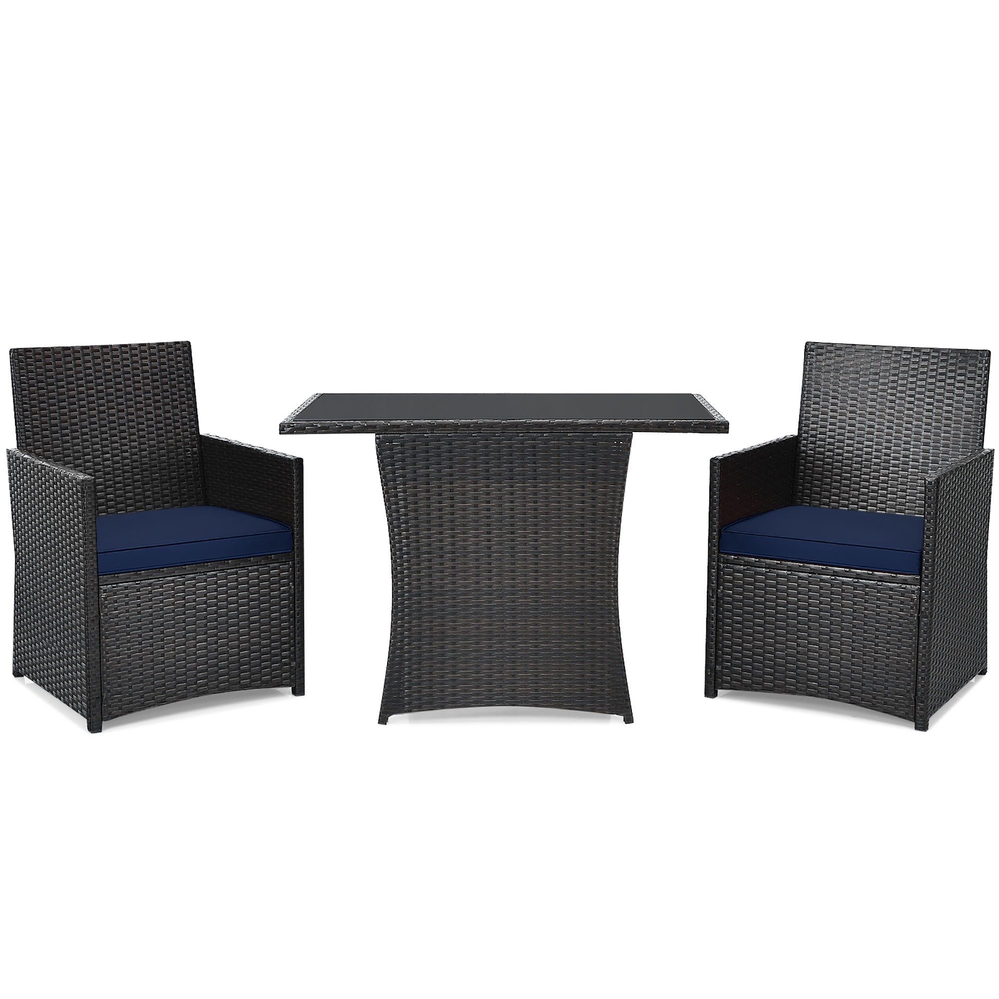  3 Piece Rattan Curved Backrest Dining Set - Red - Bonton