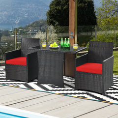 3 Piece Rattan Curved Backrest Dining Set