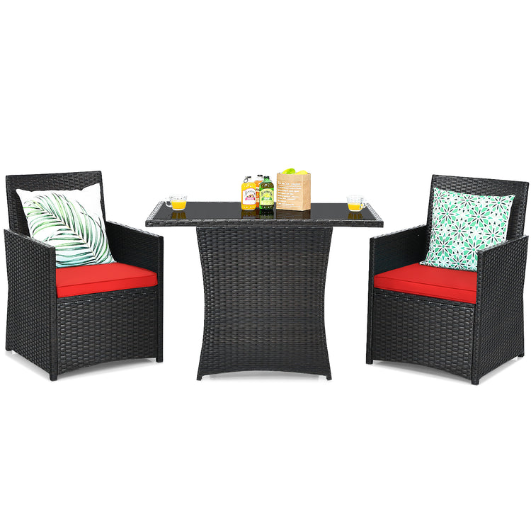 3 Piece Rattan Curved Backrest Dining Set