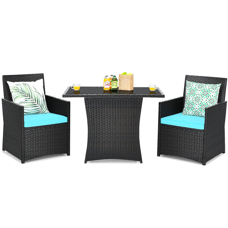 3 Piece Rattan Curved Backrest Dining Set