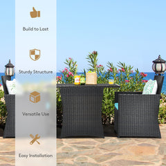 3 Piece Rattan Curved Backrest Dining Set