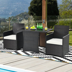 3 Piece Rattan Curved Backrest Dining Set