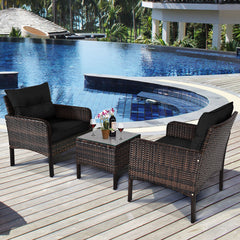 3 Piece Rattan Conversation Set with Table