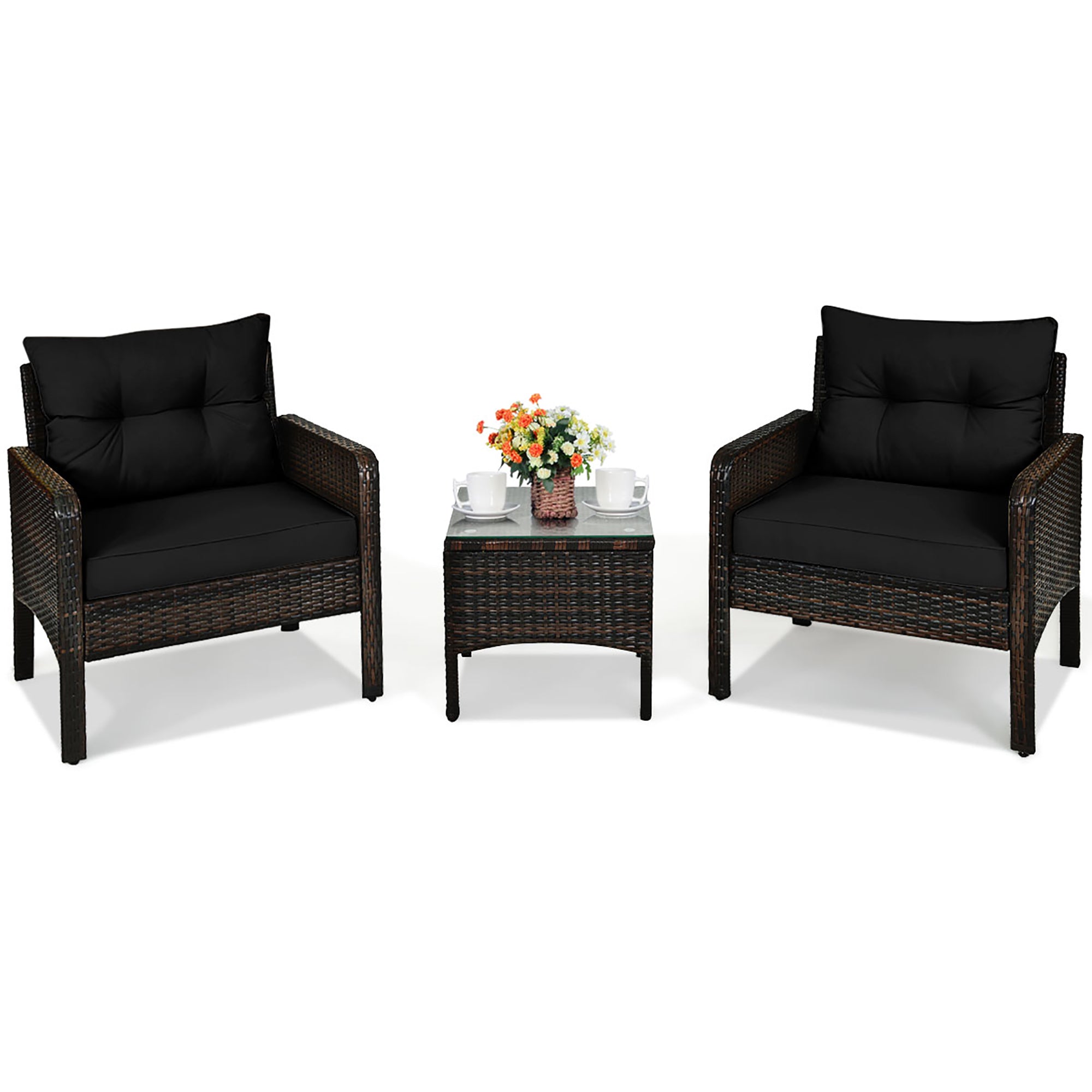  3 Piece Rattan Conversation Set with Table - Navy - Bonton