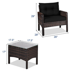 3 Piece Rattan Conversation Set with Table