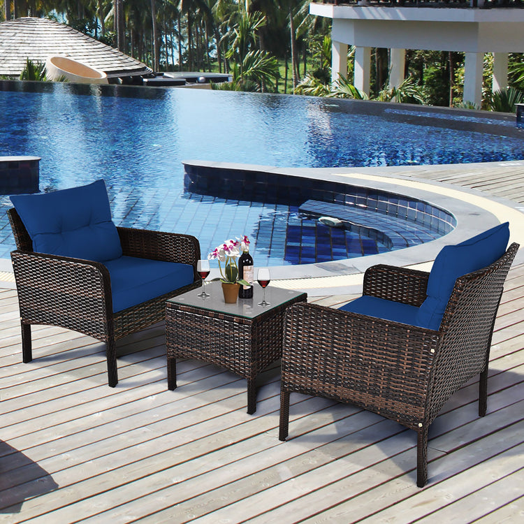 3 Piece Rattan Conversation Set with Table