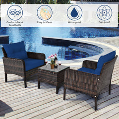 3 Piece Rattan Conversation Set with Table