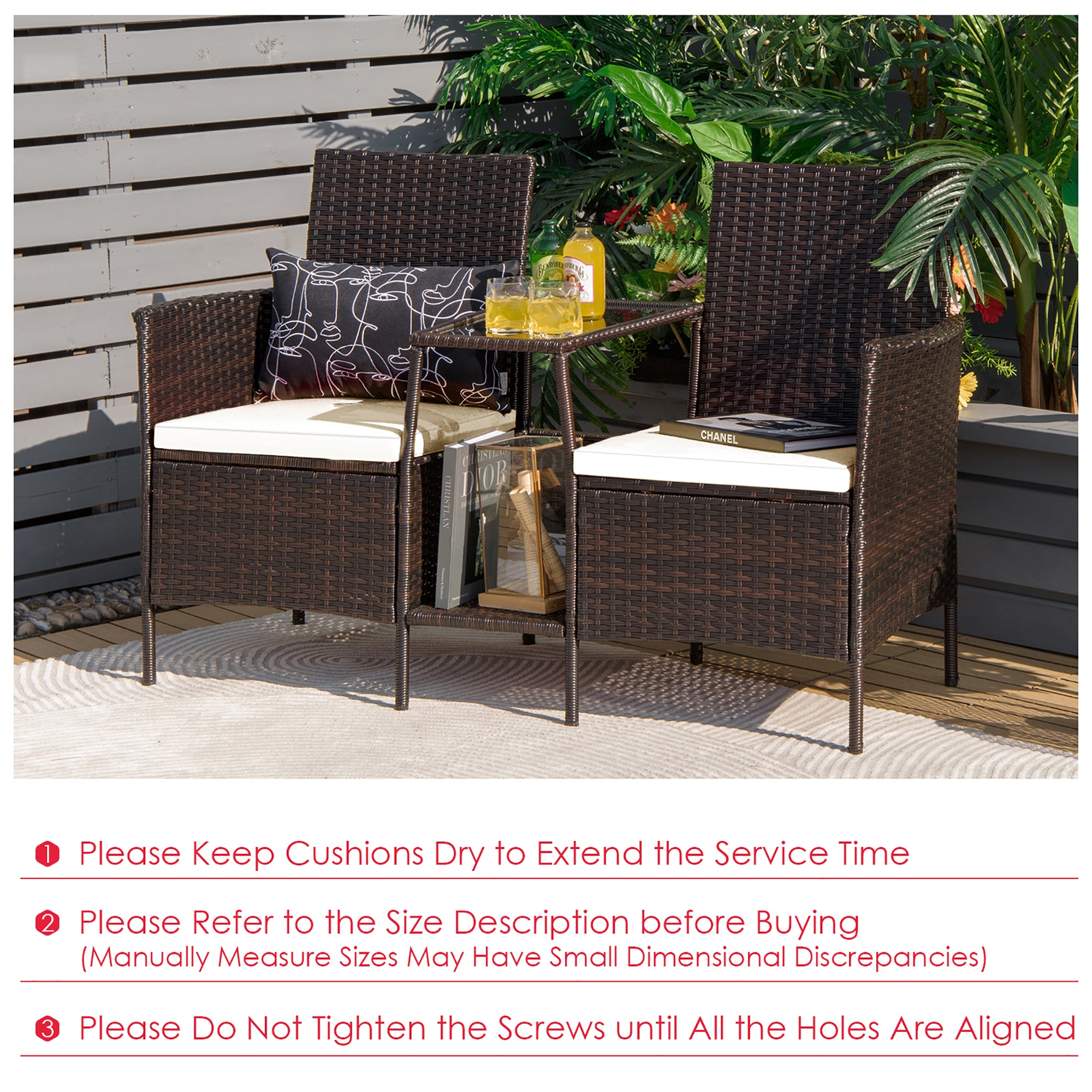  Rattan Wicker Attached Cushion Seat Conversation Set - Navy - Bonton