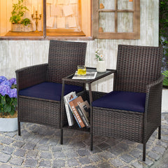 Rattan Wicker Attached Cushion Seat Conversation Set