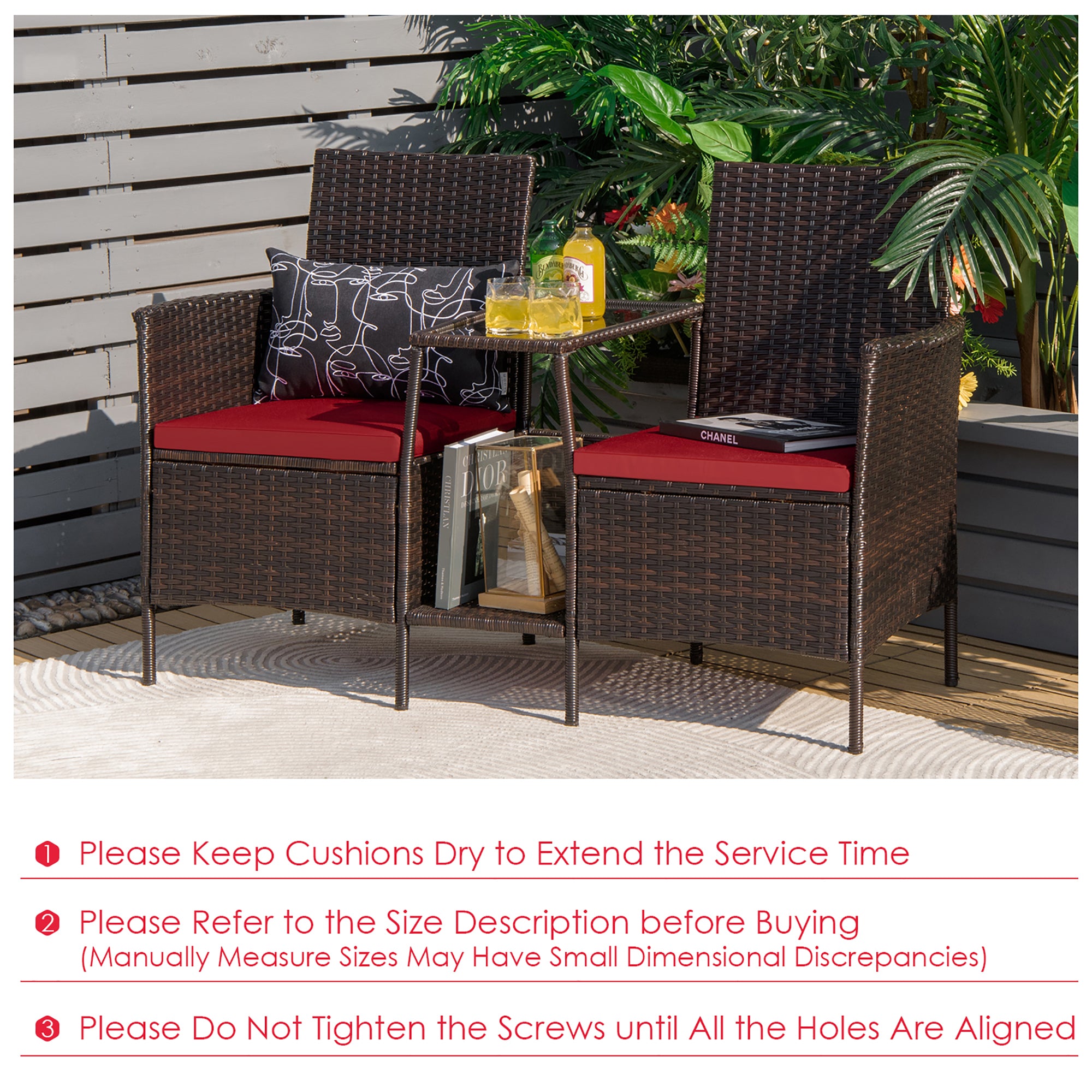  Rattan Wicker Attached Cushion Seat Conversation Set - Navy - Bonton