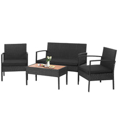 4 Piece Black Rattan Cushioned Furniture Set