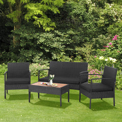 4 Piece Black Rattan Cushioned Furniture Set