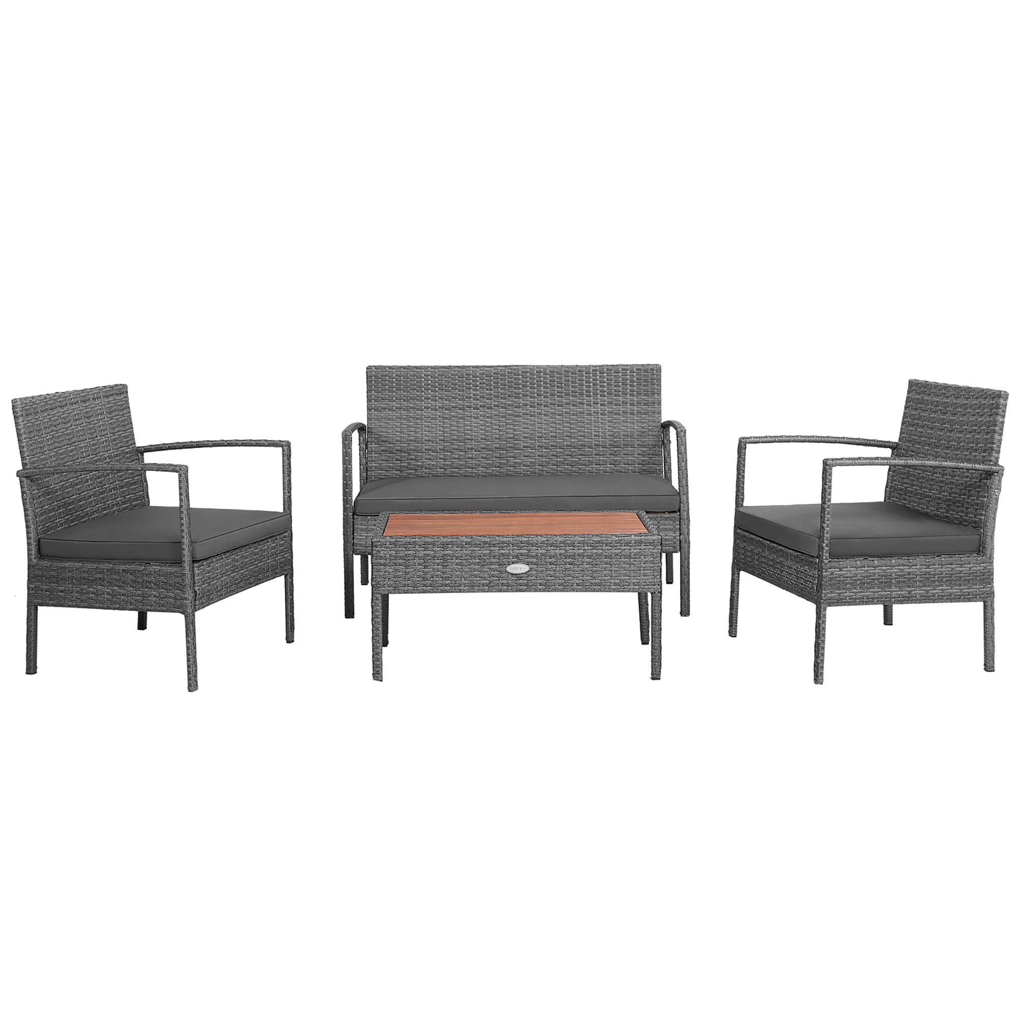  4 Piece Gray Rattan Custioned Furniture Set with Wood Top Coffee Table - Gray - Bonton