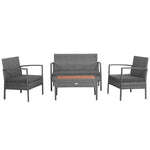 4 Piece Gray Rattan Custioned Furniture Set with Wood Top Coffee Table