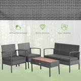 4 Piece Gray Rattan Custioned Furniture Set with Wood Top Coffee Table