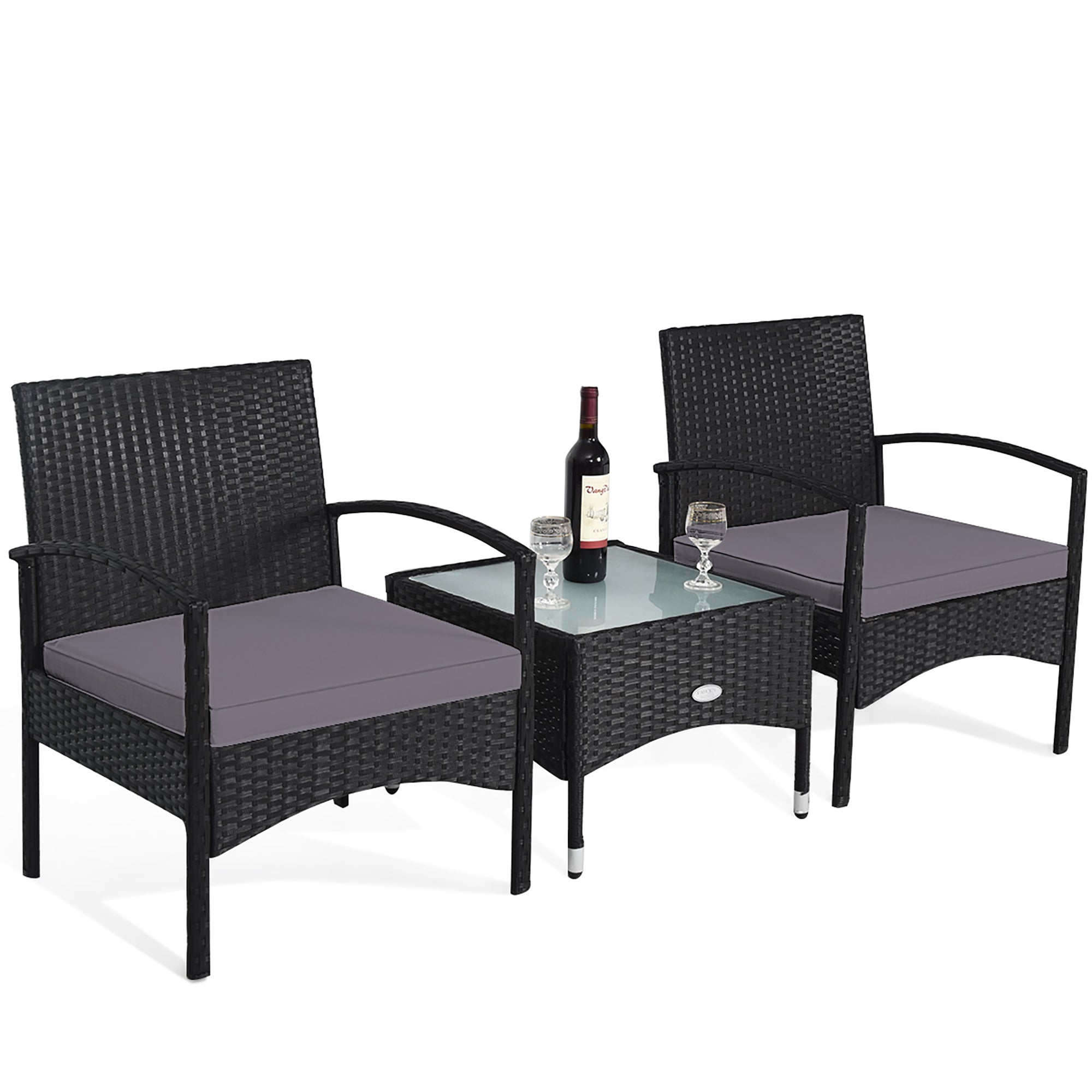  3 Piece Wicker Rattan Furniture Set with Table & Cushioned Chairs - Turquoise - Bonton