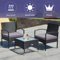 3 Piece Wicker Rattan Furniture Set with Table & Cushioned Chairs