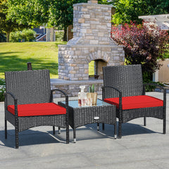 3 Piece Wicker Rattan Furniture Set with Table & Cushioned Chairs