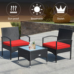 3 Piece Wicker Rattan Furniture Set with Table & Cushioned Chairs