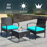 3 Piece Wicker Rattan Furniture Set with Table & Cushioned Chairs