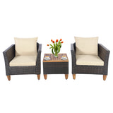 Wicker Rattan Chair and Table Set with Acacia Wood 3 Piece Set