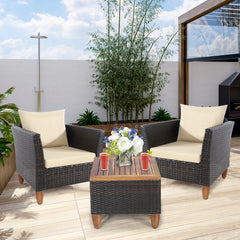 Wicker Rattan Chair and Table Set with Acacia Wood 3 Piece Set