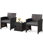 3 Piece Brown Wicker Chair Set with Storage Table