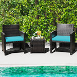 3 Piece Brown Wicker Chair Set with Storage Table