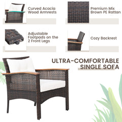 3 Piece Rattan and Acacia Wood Chair Set with Table