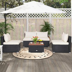 5 Piece Rattan and Acacia Wood Furniture Set