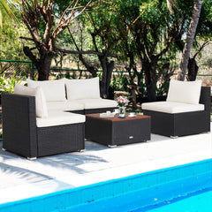 5 Piece Rattan and Acacia Wood Furniture Set