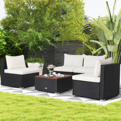 5 Piece Rattan and Acacia Wood Furniture Set