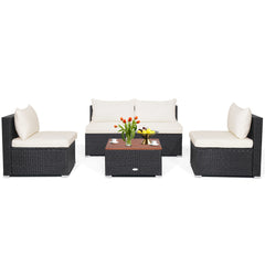 5 Piece Rattan and Acacia Wood Furniture Set