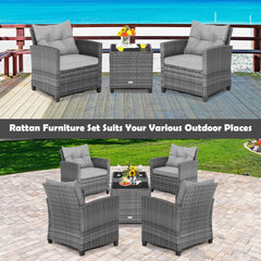 3 Piece Gray Rattan Cushioned Bistro Set