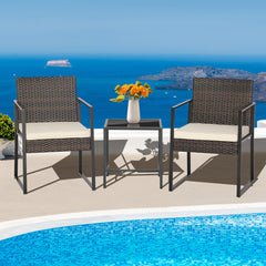 3 Piece Heavy Duty Cushioned Wicker Rattan Chairs and Table