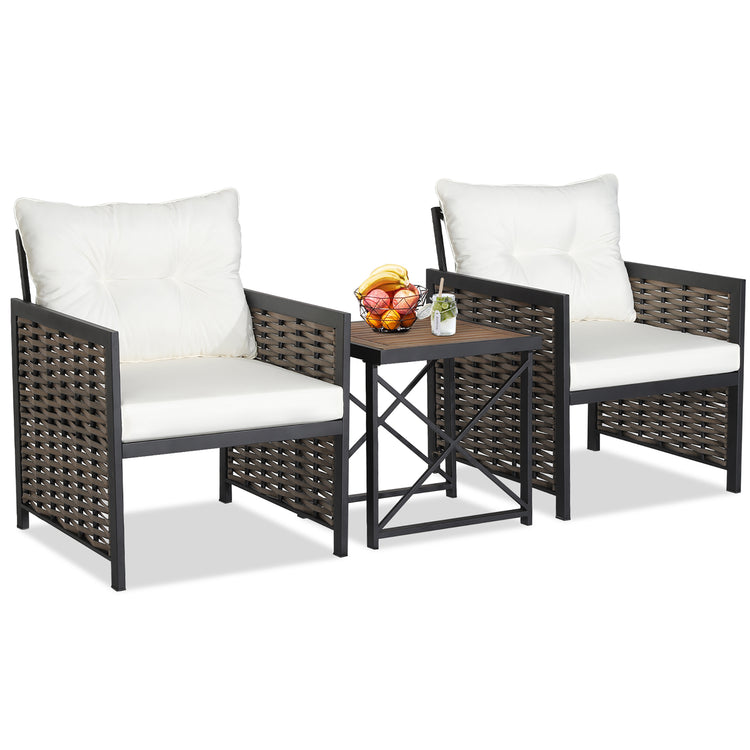 3 Piece Rattan & Acacia Wood Table & Chairs with Incline Backrest
