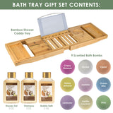 Premium Bamboo Bathtub Caddy Gift Set - Expandable Tray