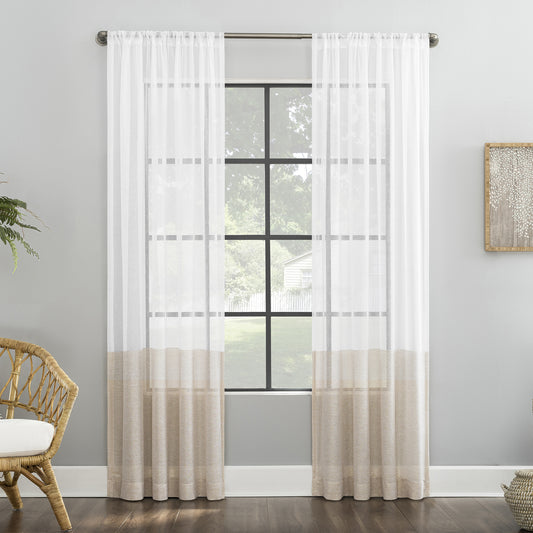Color Block Accent Anti-Dust Sheer Curtain Panel