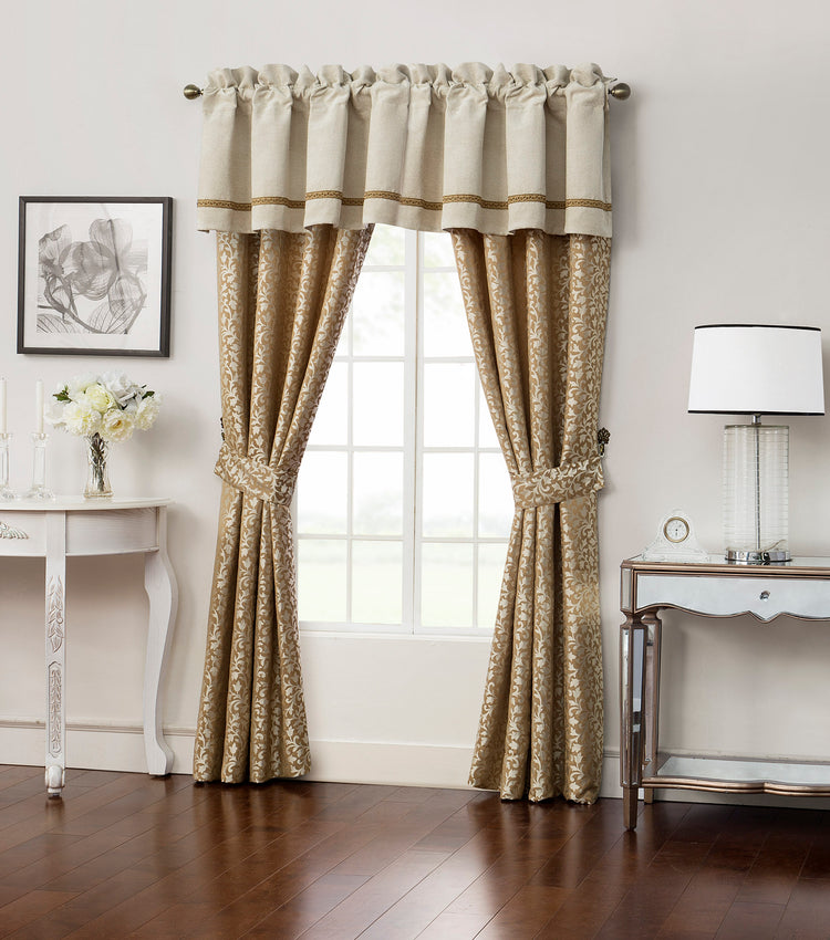 Ivory Scroll Jacquard Gold Window Panels, Set of 2