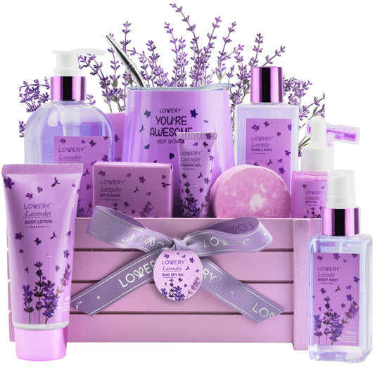 Lavender Home Spa Gift Basket, 12 Pieces