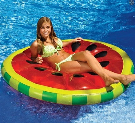 61.5" Inflatable Red and Green Watermelon Fruit Slice Swimming Pool Lounger