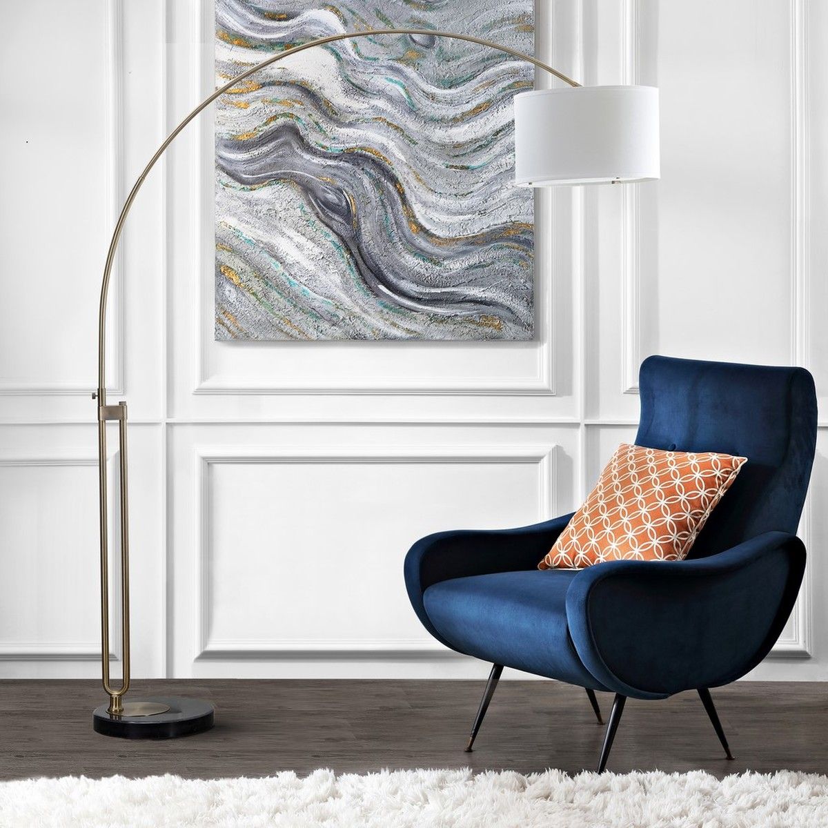  Safavieh Polaric Arc Floor Lamp - Silver - Bonton