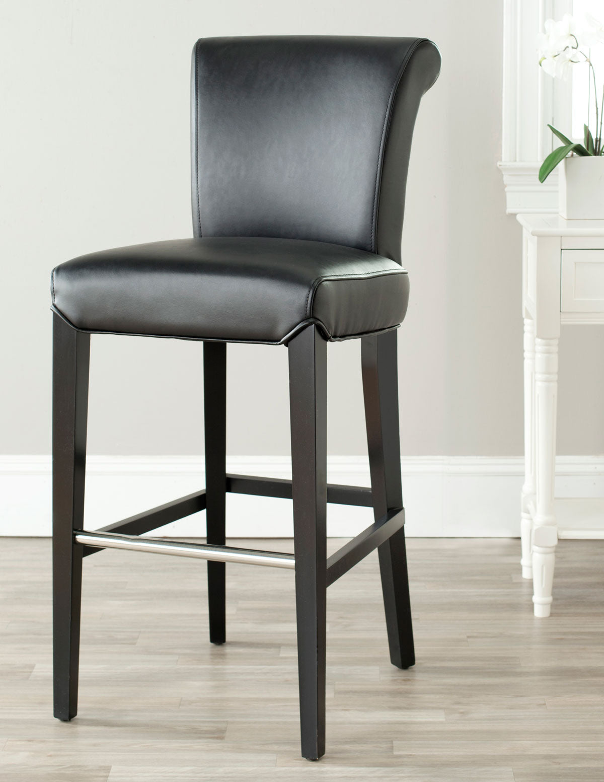  Safavieh Seth Bicast Leather Bar Stool - Black - Bonton