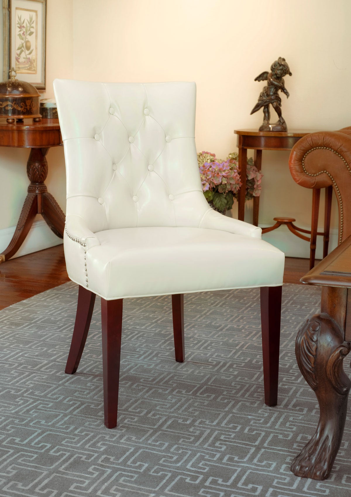  Safavieh Amanda Chair with Nickel Nail Heads - Flat Cream - Bonton