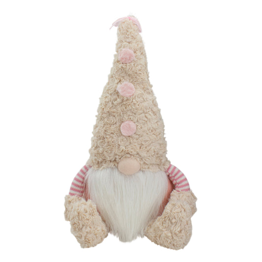 Pink Striped Sitting Plush Gnome Tabletop Figure with Legs, 18"