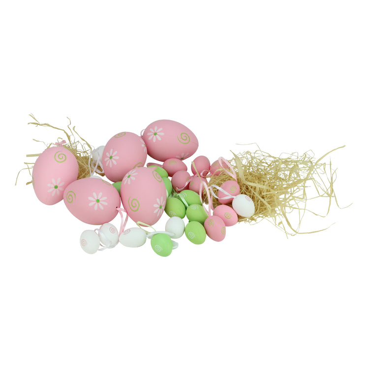 Pastel Pink & White Painted Floral Egg Ornaments Pack of 29