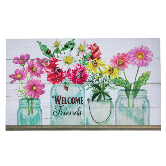 Welcome Friends Spring Bouquet Doormat
